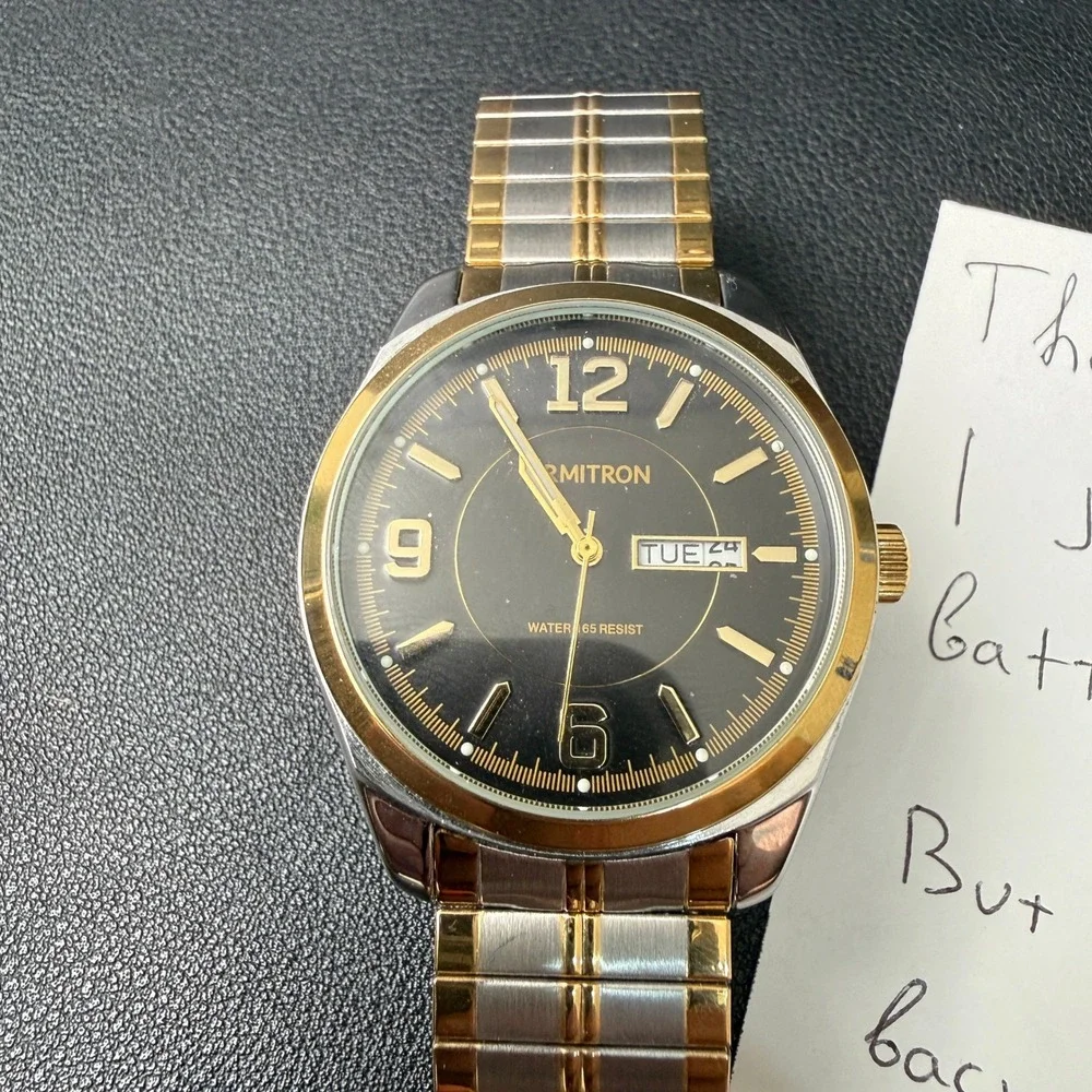 Armitron 20/4591TT Mens Two Tone Day-Date Expansion Band‎ Watch BACK NOT CLOSIN